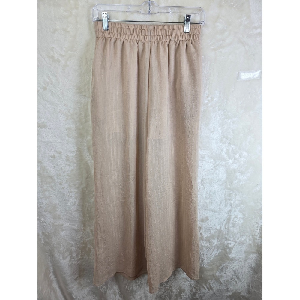 Hyfve Tan Textured‎ Wide Leg Pants Elastic Waist Side Pockets Small HF22E061